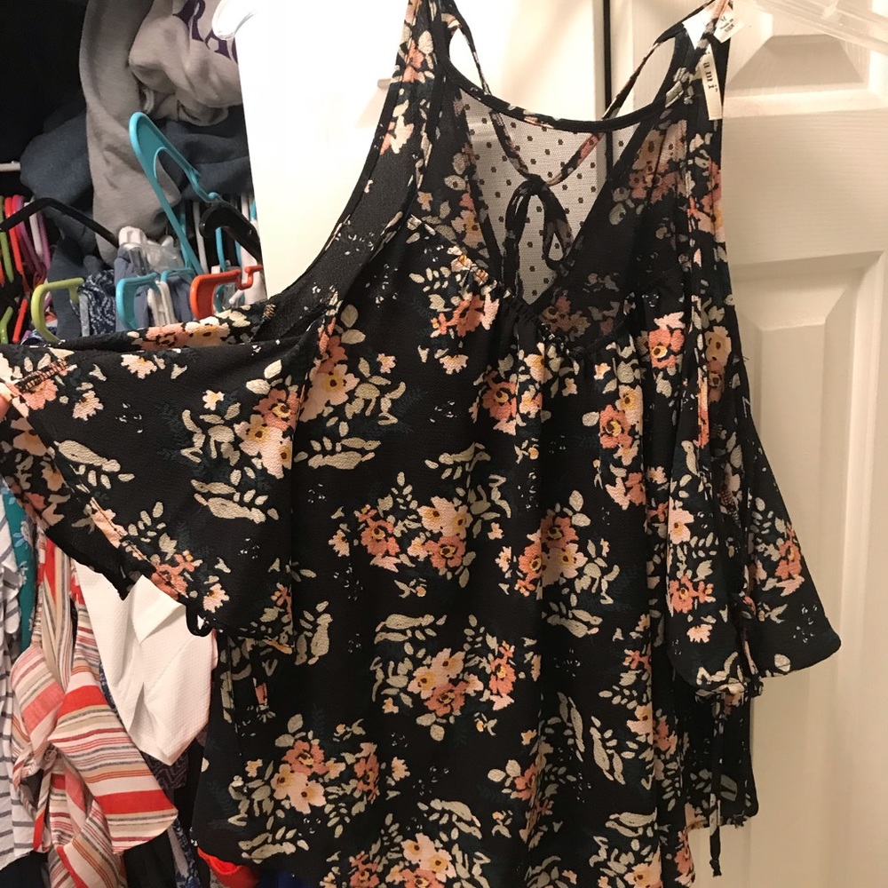 Miami black cold shoulder top with floral pattern